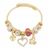 Bransoletka charms modułowa sztywna regulowana kolor złoty Serce 09