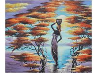 60X50CM AFRYKAŃSKA DZIEWCZYNA KOSZEM OBRAZ ŚCIAN DREWNIANE