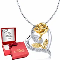 Srebrny Łańcuszek 925 Duże Serce z różą Grawer