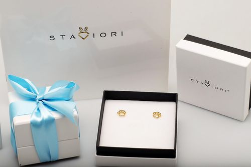 srebrne pozłacane kolczyki w kształcie psiej łapki | złote na Arena.pl