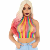 leg avenue rainbow net top wielokolorowy siatkowy krotki golf one size
