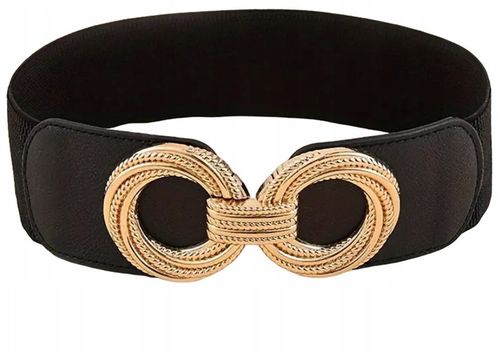 PASEK DAMSKI CZARNA GUMA ELASTYCZNY 90-110 cm ZŁOTA KLAMRA ELEGANCKI na Arena.pl