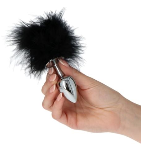 Srebrny korek analny z czarnym puszkiem na Arena.pl