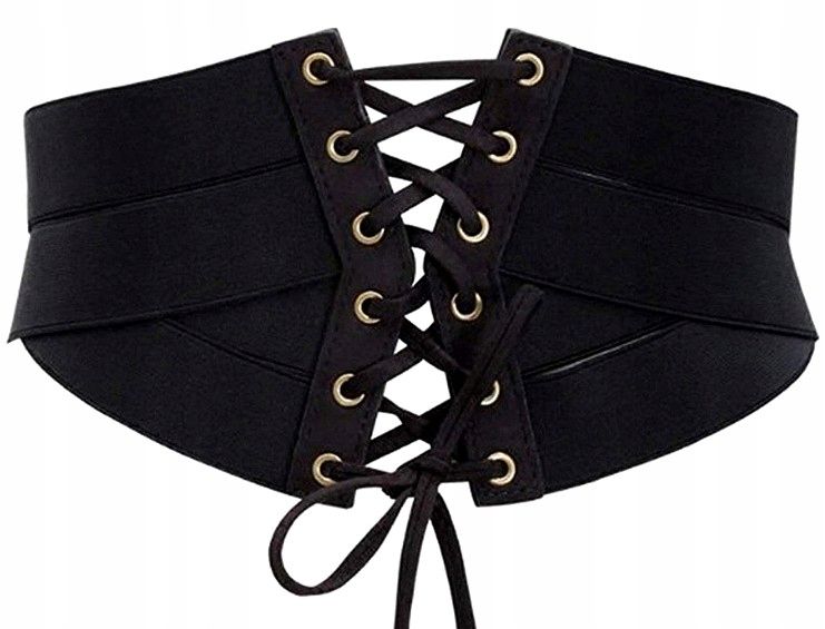 Czarny Gorset Pasek Szeroki Pas Gumowy Sznurowany zdjęcie 3