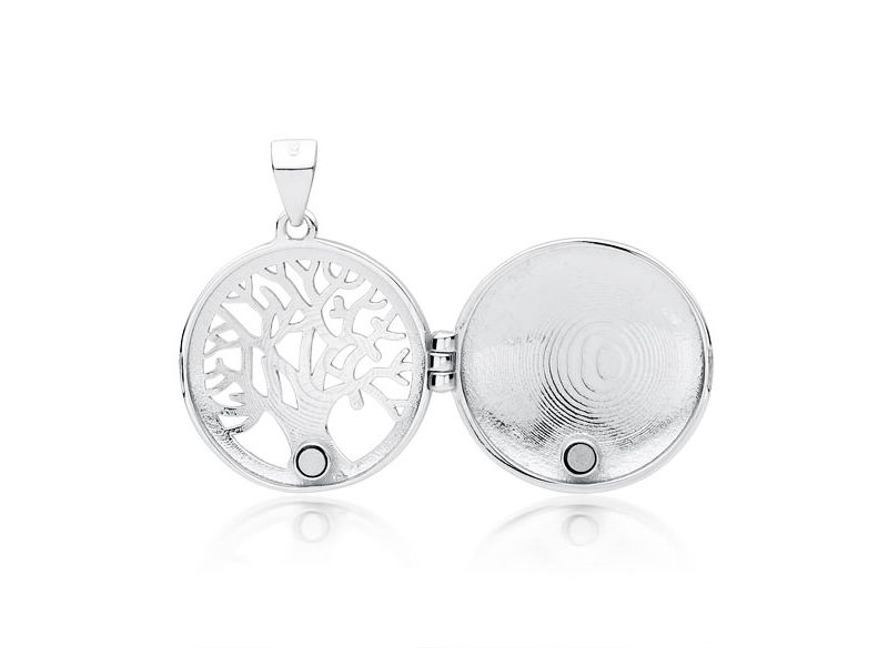 Delikatny rodowany srebrny otwierany okrągły wisiorek puzderko sekretnik drzewo życia tree srebro 925 Z1772 zdjęcie 3