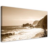 Obraz do salonu sypialni biura, Krajobraz morski sepia klif skały