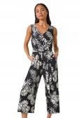 PETITE Czarny kombinezon z nadrukiem w drobne liście rozmiar L/XL
