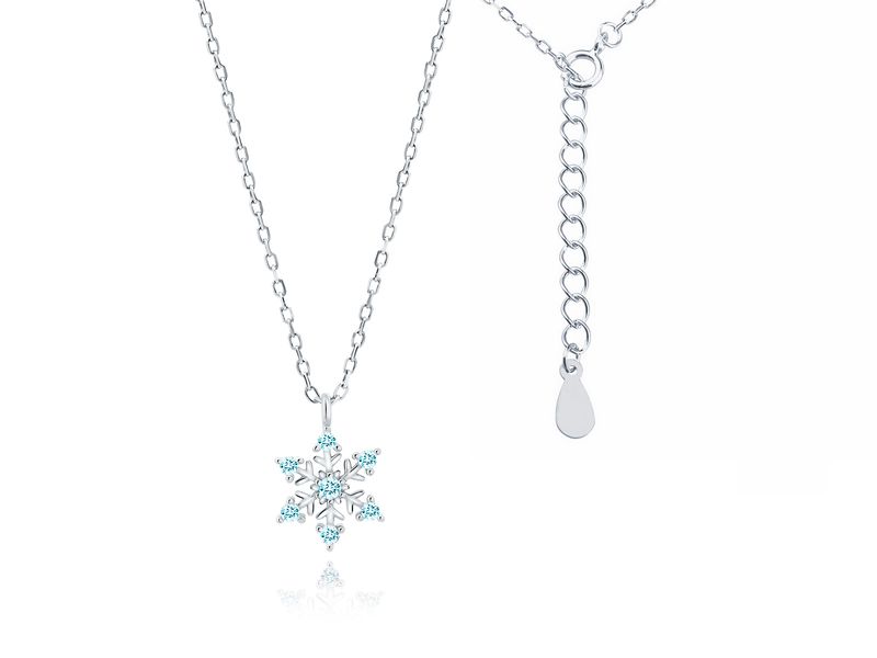 RODOWANY SREBRNY NASZYJNIK CELEBRYTKA PŁATEK ŚNIEGU ŚNIEŻYNKA CYRKONIE zdjęcie 1