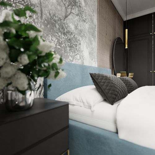 ŁÓŻKO TAPICEROWANE DO SYPIALNI 180x200 ŁÓŻKO PODWÓJNE Z POJEMNIKIEM MORSKIE na Arena.pl