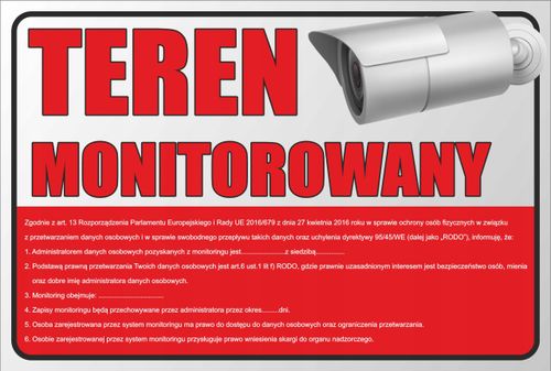 Tabliczka ZNAK tablica RODO Obiekt MONITOROWANY na Arena.pl