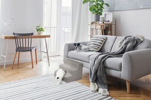 Schodki dla psa 3-stopnie tapicerowane szare podest dla psa do kanapy łóżka na Arena.pl