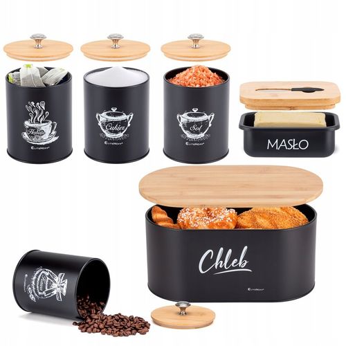 CHLEBAK POJEMNIKI MASELNICZKA DESKA BAMBUSOWY NA PRZYPRAWY CHLEB NOŻYK na Arena.pl