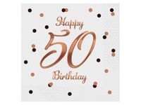Serwetki B&C Happy 50 Birthday białe nadruk różowo-złoty 33cmx33cm 20 szt