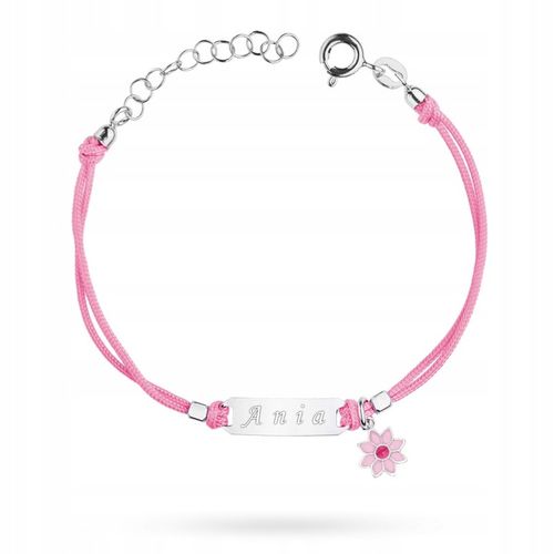 SREBRNA BRANSOLETKA Dziecięca pr. 925 Różowy Sznurek Kwiatek + GRAWER na Arena.pl