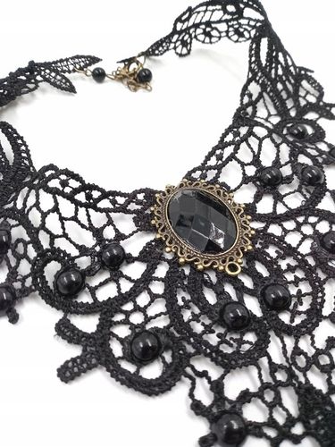 Naszyjnik gotycki koronkowy czarny choker kamień na Arena.pl