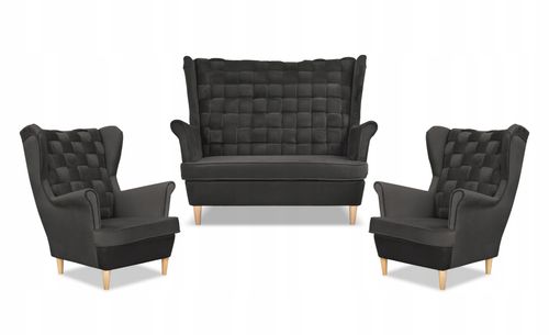 Zestaw wypoczynkowy Carol sofa fotele paski Family Meble grafitowy na Arena.pl