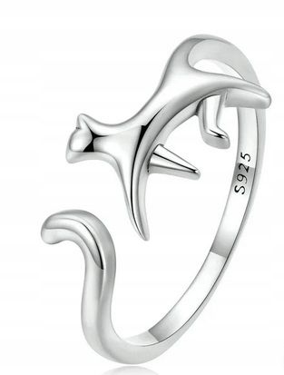 Pierścionek srebrny KOT regulowany s925 +pudełko zdjęcie 5