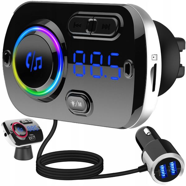 TRANSMITER BLUETOOTH FM SAMOCHODOWY 2X SZYBKA ŁADOWARKA USB-C AUX zdjęcie 1