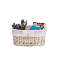 Pojemnik wiklinowy kosz łazienkowy wybielany obszyty materiałem 38x28 H20 cm