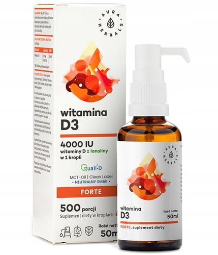 Aura Herbals WITAMINA D3 FORTE 4000IU MCT krople 50ml na Arena.pl