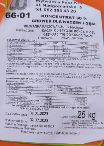 Koncentrat dla kaczek gęsi Grower Finisz Wima 25kg na Arena.pl