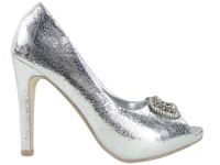 Srebrne szpilki buty damskie z cyrkoniami 40