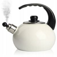 CZAJNIK EMALIOWANY NOWOCZESNY ECRU Z GWIZDKIEM STAL 2,5 L INDUKCJA GAZ