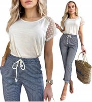 Stylowa BLUZKA DAMSKA na lato krótki rękaw modna koronka