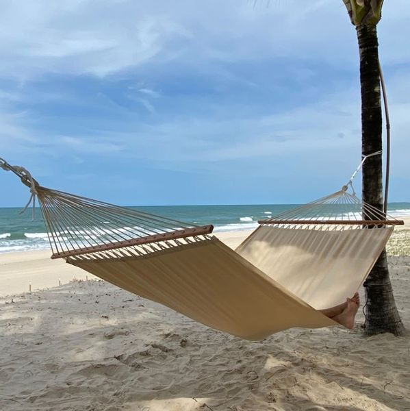 Hamak z poprzeczką dwuosobowy beżowy zdjęcie 11