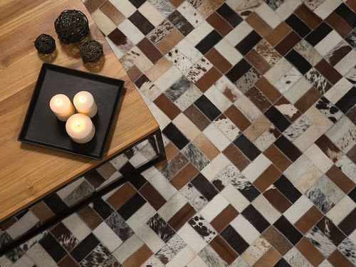 Dywan patchwork skórzany 80 x 150 cm brązowo-beżowy CESME na Arena.pl