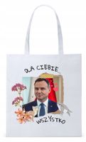 Prezydent Andrzej Duda Torba Eco Biała Shopper Z Nadrukiem Ze Zdjęciem