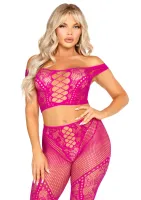 leg avenue off shoulder crop top & legging czarny komplet koronkowy