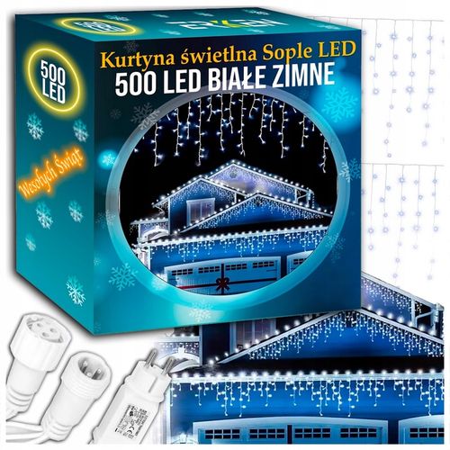 SOPLE 500 LED biały zimny + FLASH LAMPKI ZEWNĘTRZNE 23m GIRLANDA Kurtyna na Arena.pl