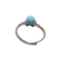 Pierścionek regulowany - okrągły Larimar i cyrkonie w srebrze rodowanym