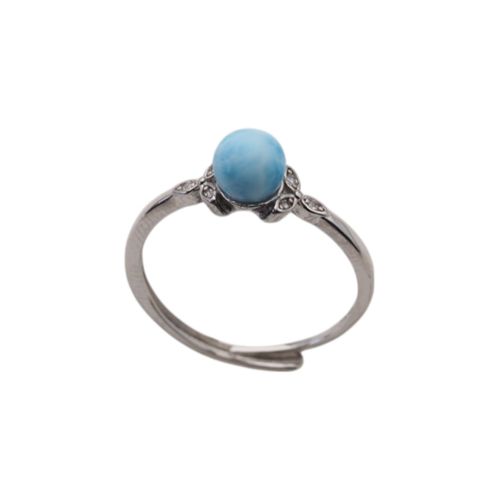 Pierścionek regulowany - okrągły Larimar i cyrkonie w srebrze rodowanym na Arena.pl