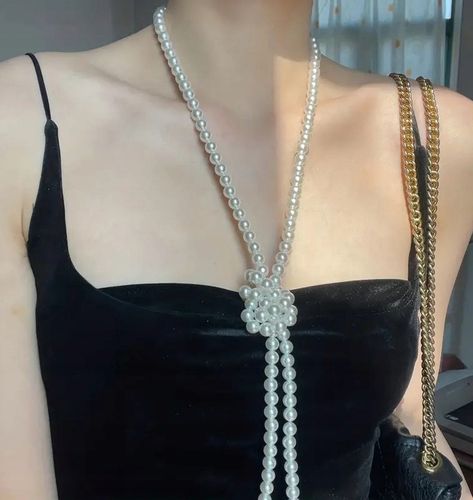 NASZYJNIK DŁUGI PERŁY SZKLANE BIAŁE 150 cm na Arena.pl