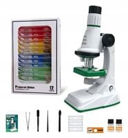 MIKROSKOP EDUKACYJNY ŚWIATŁO LED ZOOM 200X 600X 1200X ZESTAW + 12 PRÓBEK