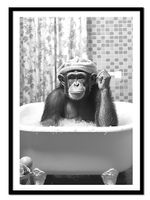 OBRAZ PLAKAT W RAMIE do Łazienki WC Toalety Szympans  wanna P2522_53x73