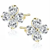 DELIKATNE POZŁACANE SREBRNE KOLCZYKI CZTEROLISTNE KONICZYNKI BIAŁE CYRKONIE