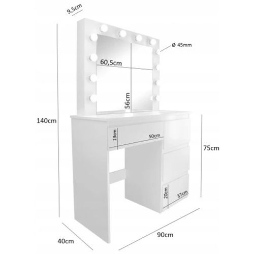 TOALETKA DO MAKIJAŻU WIZAŻU KOSMETYCZNA Z LUSTREM LED NOWOCZESNA LOFT na Arena.pl