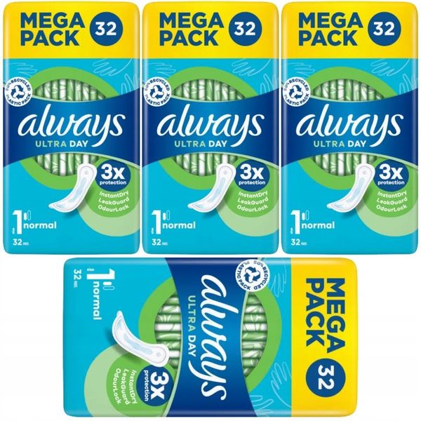 ZESTAW 4 x ALWAYS ULTRA DAY 1 Normal 32 pads 128 podpasek Always zdjęcie 1