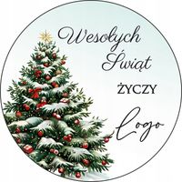 NAKLEJKI ŚWIĄTECZNE Z LOGO REKLAMOWE z życzeniami firmowe 5 cm 100 szt