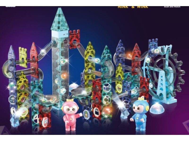 Świecące Klocki Magnetyczne, Tor Kulkowy Dla Kulek 230 Elementów Kulodrom zdjęcie 2