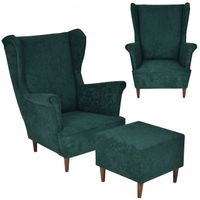 Fotel uszak MAX z podnóżkiem skandynawski  ciemno zielony