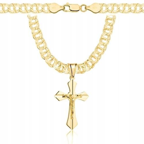 ZŁOTY PEŁNY ŁAŃCUSZEK MĘSKI GARIBALDI Z KRZYŻYKIEM PR 925 585 GRAWER GRATIS na Arena.pl