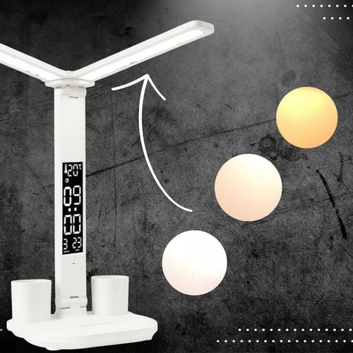 PODWÓJNA LAMPKA BIURKOWA LED Z WYŚWIETLACZEM ZEGAR ORGANIZER TEMP. na Arena.pl