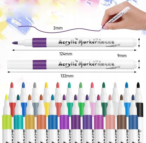 MARKERY AKRYLOWE 24 KOLORY PISAKI FLAMASTRY DO KAMIENI DREWNA TKANIN SZKŁA na Arena.pl