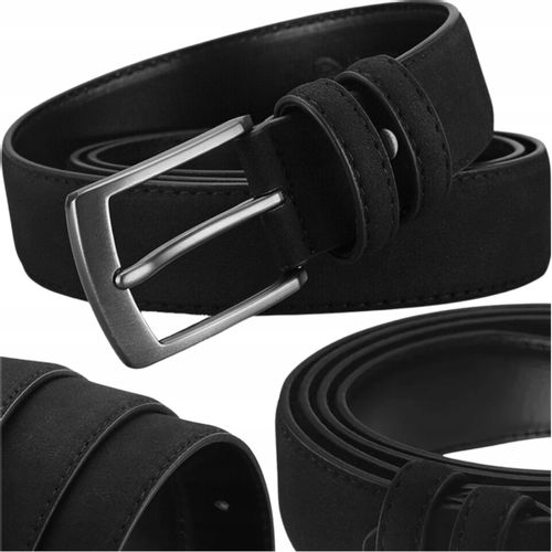 Elegancki Pasek Męski Skórzany Spodni Zamszowy Czarny Metalowa Klamra na Arena.pl
