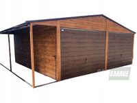 GARAŻ BLASZANY 6m x 6m poziom - dwuspad 2x Brama uchylna - drzwi - wiata BOX97 6x6