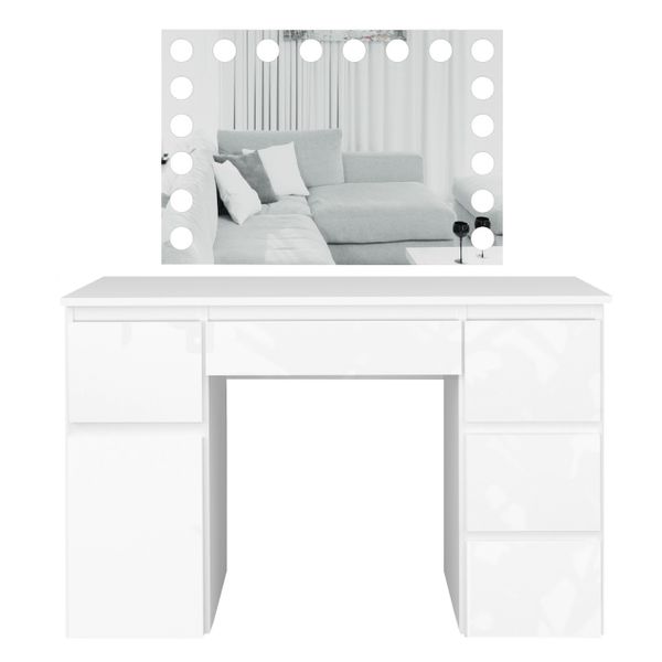 Toaletka MEGAN B2 z lustrem VISAGE biała/FRONTY POŁYSK zdjęcie 5